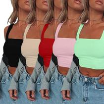 Kit 5 Cropped Alça Larga Decote Quadrado Forro Duplo