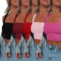 Kit 5 Cropped Alça Larga Decote Quadrado Forro Duplo