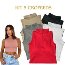 kit 5 Cropped Feminina Gola Alta Malha Canelada Croped kit 5 Cropped Feminina Gola Alta Malha Canelada Croped