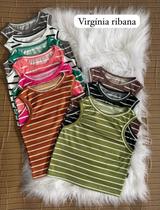 Kit 5 Cropped Regata Feminino Listrado Canelado Justo e Confortável Kit 5 Cropped Regata Feminino Listrado Canelado Justo e Confortável