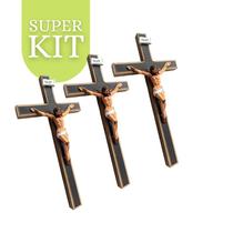 Kit 5 Cruz Crucifixo de Madeira 24,5cm Atacado Revenda - Divinário