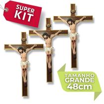 Kit 5 Cruz Crucifixo De Parede Madeira 48cm Atacado Revenda - Divinário