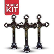 Kit 5 Cruz Crucifixo Parede Mesa Madeira 20cm Atacado