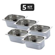 Kit 5 cuba sem alca inox 1/4 gn 100 para buffet