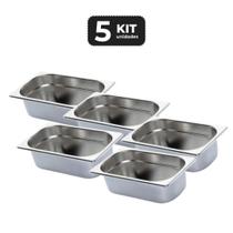 Kit 5 cuba sem alca inox 1/4 gn 65 para buffet