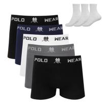 Kit 5 Cueca Boxer Polo Wear Microfibra Sortido + 3 Meias M10 Kit 5 Cueca Boxer Polo Wear Microfibra Sortido + 3 Meias M10