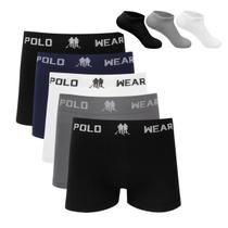 Kit 5 Cueca Boxer Polo Wear Microfibra Sortido + 3 Meias M4