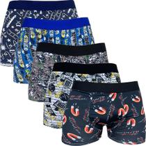 Kit 5 Cuecas Box Boxer Em Microfibra Estampada Adulto