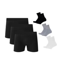 Kit 5 Cuecas Boxer Em Algodão Preto + 3 Meias M15 QLC SPORT - Cor Preto