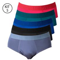 Kit 5 Cuecas Slip Masculina tradicional lisa confortável adulto com elástico largo e macio