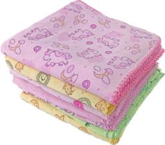 Kit 5 Cueiro Flanelado Estampado 80X80Cm Com Crochê Feminino