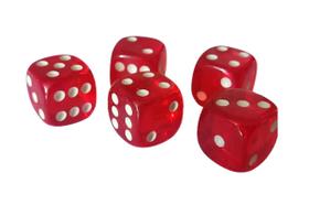 Kit 5 Dados 16 mm Vermelho Transparente Para Jogos De Tabuleiro Salão Baralho Rpg