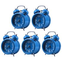 Kit 5 Despertadores Analógicos de Cabeceira e Cama Azul Tipo Analógico Relógio de Ponteiro com Alarme Forte