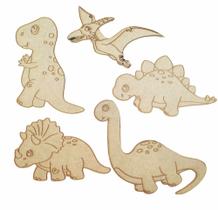 kit 5 Dinossuros Aplique Quadro decoração quarto criança MDF brinquedo c/ fita dupla face