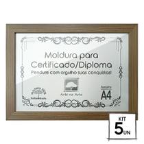 Kit 5 Diplomas Premium Madeira A4 com Tela de Acetato e MDF