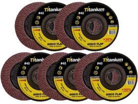 Kit 5 Disco Flap Lixadeira Óxido De Alumínio 4.1/2 Pol. Grão 40 - Titanium Kit 5 Disco Flap Lixadeira Óxido De Alumínio 4.1/2 Pol. Grão 40 - Titanium