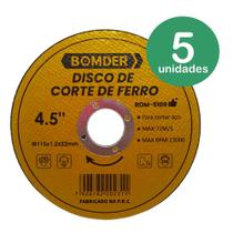 Kit 5 Discos Corte Esmilhadeira 4,5" 115 mm Aço E Ferro BOM5109 - Bomder