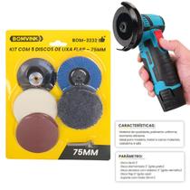 Kit 5 Discos Lixa Flap 75mm Bomvink BOM-3232 Lã Diamantado Abrasivo Aço Esmerilhadeira Lixadeira