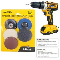 Kit 5 Discos Lixa Flap 75mm Bomvink BOM-3232 Lã Diamantado Abrasivo Aço Parafusadeira Esmerilhadeira