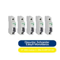 Kit 5 Disjuntor Schneider Easy9 Monofásico 1P 20A Curva C 3Ka EZ9F33120