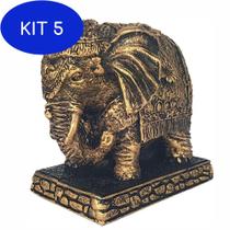 Kit 5 Elefante Indiano Estatua Na Base Resina Pequeno