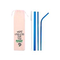 Kit 5 em 1: 3 canudos de inox (shake 12mm) + escova + what