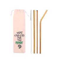 Kit 5 em 1 Inox (Shake 12mm) + Escova + Ecobag What Dourado