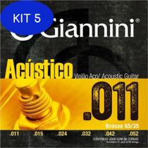 Kit 5 Encordoamento Cordas Violão Aço Acústico 011 Giannini