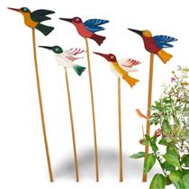 Kit 5 Enfeite Decoração Jardim Vaso Passarinhos Pássaros Vareta Espeto Em Madeira Decorativo Casa de Flores Feito a Mão