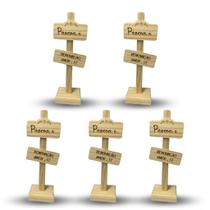 Kit 5 Enfeites Tag Pascoa Rustico Madeira Pinus Base Haste Duas Placas Decoracao