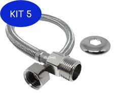 Kit 5 Engate Mangueira Flexível Trançado Aço Inox 30Cm