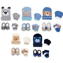 Kit 5 Enxoval Touca Luva Meia e Pantufa Bebê Recém Nascido Menino