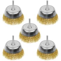 Kit 5 Escova De Aço Carbono Copo 4pol Ondulada Com Haste 1/4