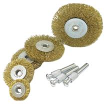 Kit 5 Escovas De Aço P/ Furadeira P/ Limpeza Ferrugem + 3 hastes