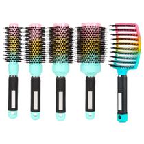 Kit 5 Escovas de Cabelo de Cerâmica Térmica Profissional com Cerdas Mistas de Javali e Nylon Iônica e Cabo de Borracha Redonda