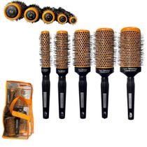 Kit 5 Escovas De Cabelo Profissional Térmica Cerâmica Vazada