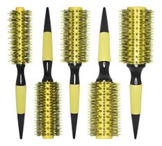 Kit 5 Escovas Profissionais Cabelo Cerdas Javali - Laranja A