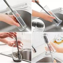 Kit 5 Escovas Silicone Lavar Garrafa Copo Canudo Taça