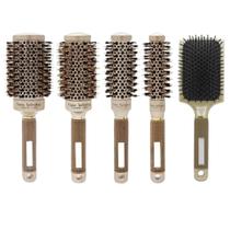Kit 5 escovas termica profissional vazada cerâmica cerdas de javali e nylon com escova raquete