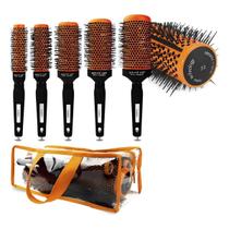 Kit 5 Escovas Térmicas Cerâmica Iônica Profissional + Bolsa