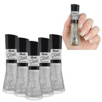 Kit 5 Esmalte Coleção Glitter Cor Chuva de Prata 8ml Nati