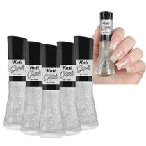 Kit 5 Esmaltes Coleção Glitter Cor Incolor Prata Nati