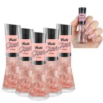 Kit 5 Esmaltes Coleção Glitter Cor Incolor Rosa Nati