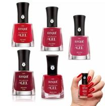 Kit 5 Esmaltes Risque Diamond Gel Tons De Vermelho