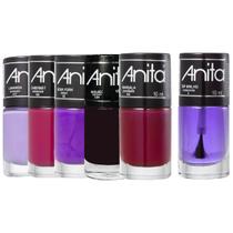 Kit 5 Esmaltes Tons de Roxo + Top Brilho 10ml Anita Kit 5 Esmaltes Tons de Roxo + Top Brilho 10ml Anita