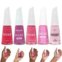 Kit 5 Esmaltes Tons Rosas Cremosos Cintilante Risque Kit 5 Esmaltes Tons Rosas Cremosos Cintilante Risque