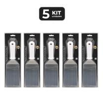 Kit 5 espatula curva de inox 3" cabo pp branco 28 cm