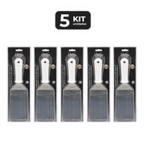 Kit 5 espatula curva de inox 3" cabo pp branco 28 cm