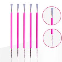 Kit 5 Espátula Cutícula Manicure Mista Cutelaria Rosa Silicone Empurrador Palito Unha Aço Inox