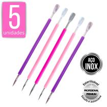 Kit 5 Espátula Mista Empurrador Curvo Palito Silicone Cutícula Manicure Cutelaria Aço Inox Monolo Kit 5 Espátula Mista Empurrador Curvo Palito Silicone Cutícula Manicure Cutelaria Aço Inox Monolo